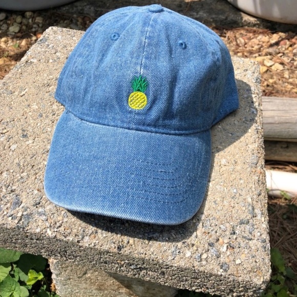 Pineapple Embroidered Denim Baseball Cap - Picture 2 of 6